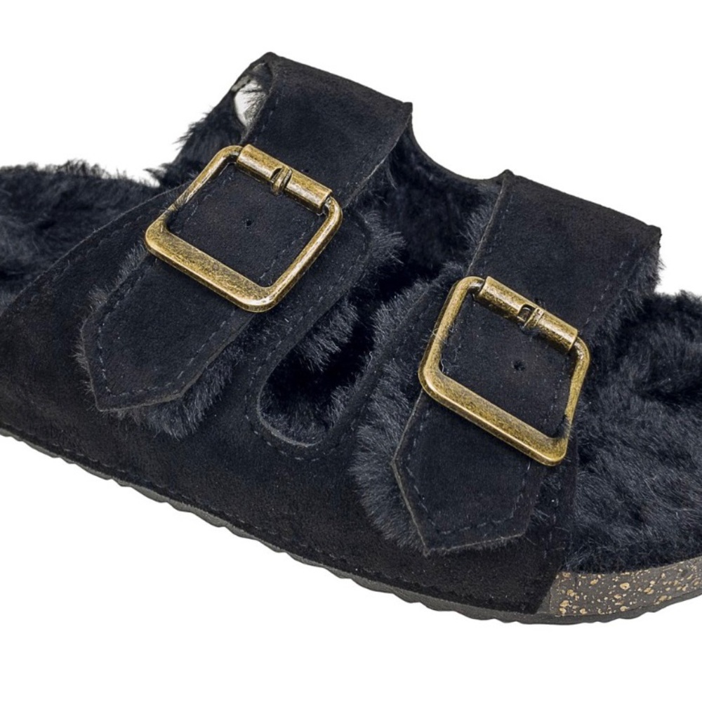 NWT Secret Treasure Woman’s Luxe Faux Fur two Band Slide Slippers Sz 9-10